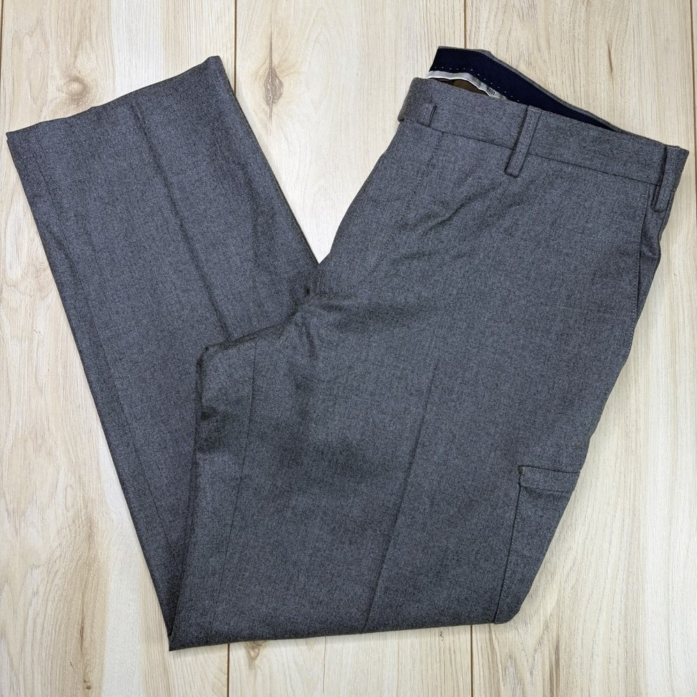 PT01 Editor Slim Fit Flannel Wool Utility Pocket Dress Pants Mens 38x29 Gray